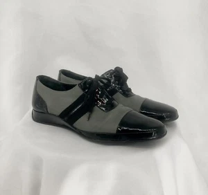 Amalfi by Rangoni Womens Sneaker 9N Shoe Gray Black Leather Lace-up Italy - Picture 1 of 11