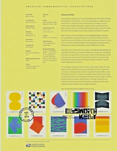 Francobolli USA: 2019 Art of Ellsworth Kelly, pagina ricordo, SP2130, SC 5382-91 - Foto 1 di 1