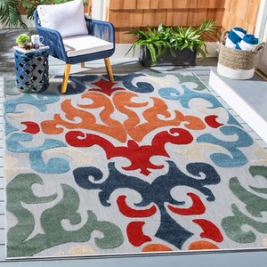 Aldaine Vintage Damask Traditional Polypropylene Indoor Outdoor Area Rug Carpet - Picture 1 of 29