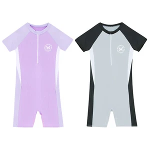 Kids Girls Rompers Patchwork Bodysuit Rash Guard Swimsuit Color Block Leotard - Picture 1 of 19