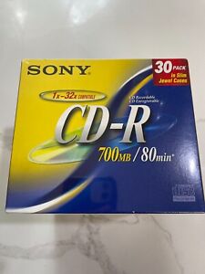90 CD-R SONY with Slim Jewel Cases 700MB 80 Min NEW SEALED (Three Packs of 30)