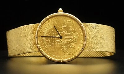 Reloj para Hombres CORUM 1898 $20 Moneda Libertad Oro Automático 18k YG Banda 35mm 7 3/4" Foto 1 de 4