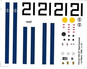 Decal 1/24 Ferrari 250GT EXP Le Mans '62 #21 Tecnomodels by Zanchetti - Foto 1 di 1