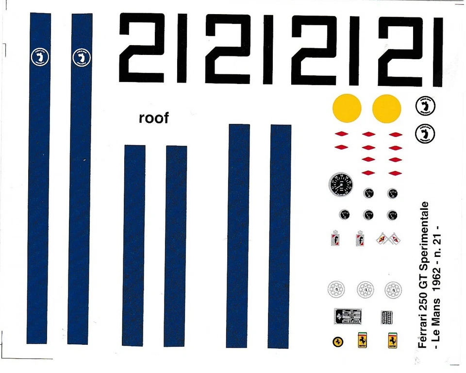 Decal 1/24 Ferrari 250GT EXP Le Mans '62 #21 Tecnomodels by Zanchetti - Immagine 1 di 1