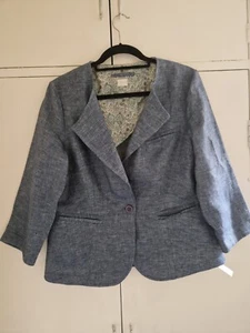 Poetry Blue Soft Linen Blazer BNWT 3/4 Length Sleeves Button Closure UK Size 14 - Picture 1 of 10