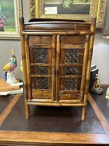 Vintage Antique Bamboo Rattan Wedding Basket Box Cabinet Two Door Cupboard - Picture 1 of 24