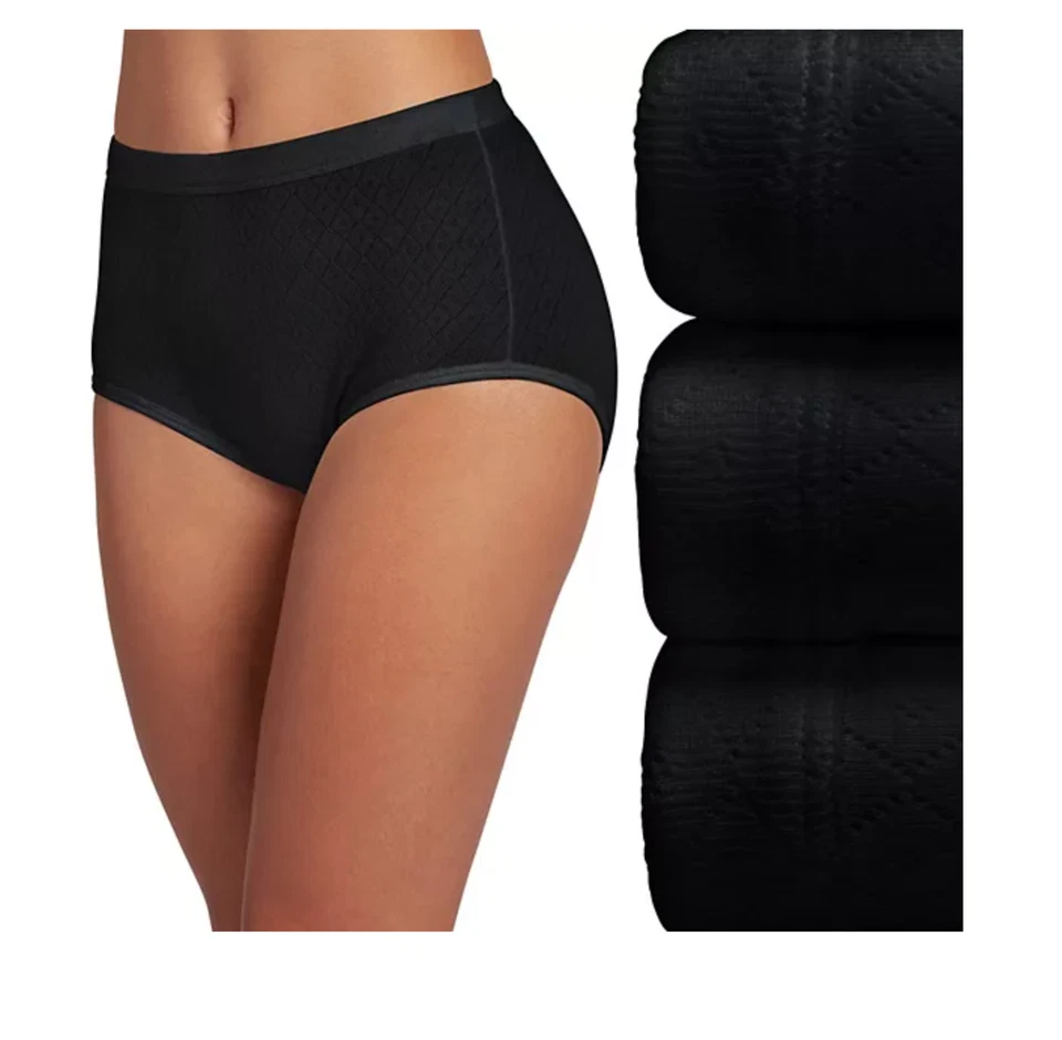 Jockey Women's size 9 Underwear Elance Breathe Cotton Briefs 3 Pack Black