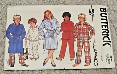 BUTTERICK 6974 GIRLS & BOYS EASY PAJAMAS-ROBE TOP & PANTS PATTERN-UNCUT 4-5-6 - Image 1 of 2