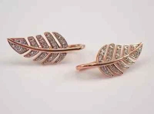 1.50Ct Round Cut Simulated Diamond Feather Hook Earring 14K Rose Gold Plated - Picture 1 of 3