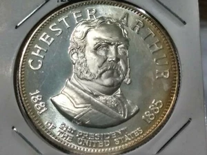 CHESTER ARTHUR 21ST PRESIDENT SILVER 33 GRAMS 39MM GOLD TONING DMPL - Picture 1 of 6