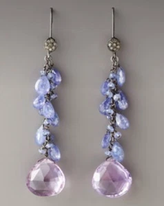 Tanzanite & pink amethyst gemstone 925 sterling silver earrings jewelry d44 - Imagen 1 de 12