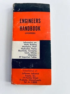Engineers Handbook (1960) Vest Pocket Size Jefferson Industrial Supply MA Orange - Picture 1 of 9