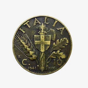 1941 R Italy - 10 Centesimi Vittorio Emanuele III Aluminum/Bronze Coin KM #74a - Picture 1 of 3