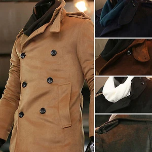 Mens Stylish Quality Woolen Double Breasted Coat Jacket Jumper Blazer Beige S - Picture 1 of 5