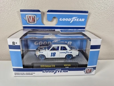 M2 Machines GOODYEAR 1970 DATSUN 510 WalMart Exclusive Blue Chase 1:64 H14 - Image 1 of 2