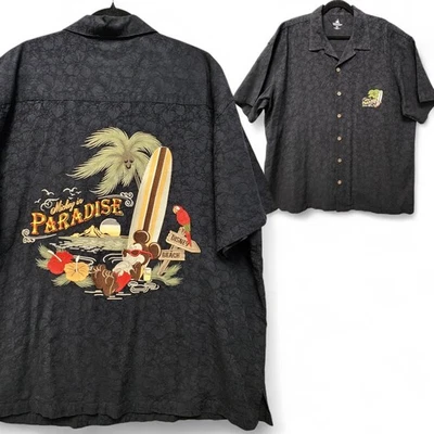 Camisa Hawaiana Parques Disney Para Hombres XXL Mickey In Paradise Negra Floral Bordada Foto 1 de 4