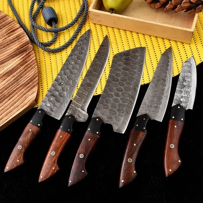 EH KNIVES Damascus Chef Knife Set 5-Piece – Premium Kitchen Knives – Gift for Women
