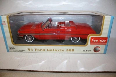 1964 FORD GALAXIE 500 XL CONVERTIBLE DIECAST-1/18-NICE-RED-BOX-SUN STAR #1420 - Image 1 of 4