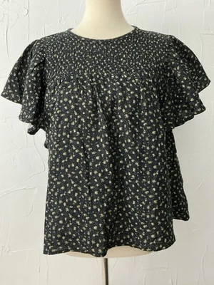 Top para mujer M algodón campesino mangas aleteadas negro floral nuevo con etiquetas LuLaRoe Foto 1 de 4