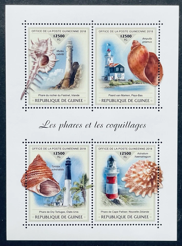 GUINEA LIGHTHOUSES & SEASHELLS STAMPS MNH 2018 LIGHTHOUSE MARINE LIFE OCEAN - Image 1 of 1