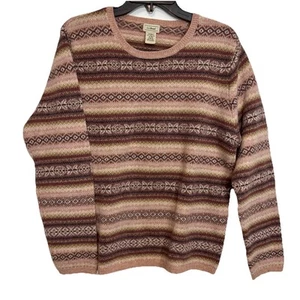 Vintage LL Bean 100% Lambs Wool Sweater Striped Crewneck Women’s XLG - Picture 1 of 7