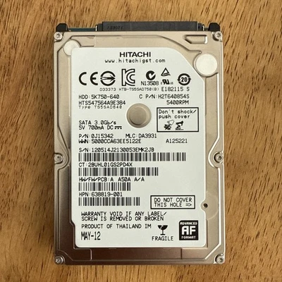 Hitachi 5K750-640 HTS547564A9E384 640 GB Internal Hard Drive 5400 RPM 2.5” - Image 1 of 4