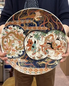 Top! Perfect antique japanese imari Large charger Meiji 39cm  impress mk dragon - Picture 1 of 24