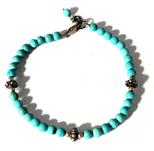 6.5 G Vtg Sterling Silver Beaded Turquoise Bracelet Lot 7.5"- 8.25" 7/20 - Imagen 1 de 4
