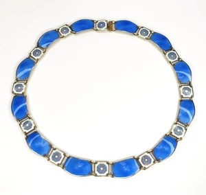 RARE VTG David Anderson Sterling Silver Blue White Enamel Choker Necklace 16½” - Picture 1 of 9