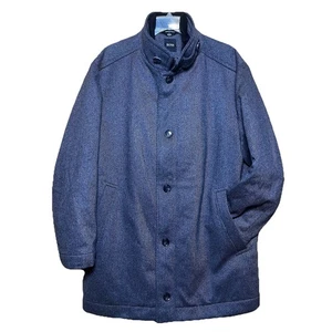 Hugo BOSS Wool Cashmere Car Coat Men 46R Jacket Charcoal Gray Full Zip Mock Neck - Picture 1 of 11
