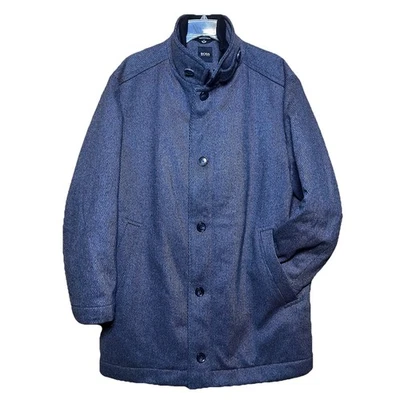 Hugo BOSS Wool Cashmere Car Coat Men 46R Jacket Charcoal Gray Full Zip Mock Neck - Image 1 of 4