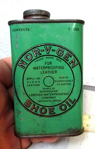 vintage Nor-V-Gen Shoe oil empty 7 oz tin, great graphics, nice decor tin - Picture 1 of 5