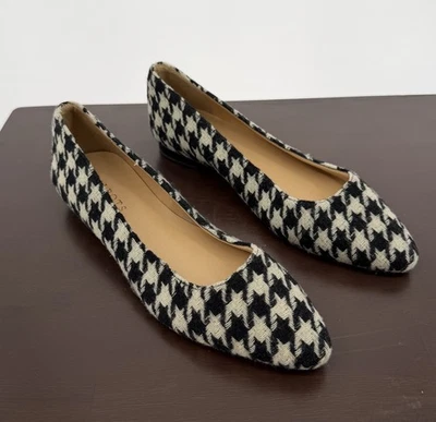 Talbots Pata de Gallo Pisos Talla 7 Blanco y Negro Tela Cuero Suela Vacaciones Carrera Foto 1 de 4