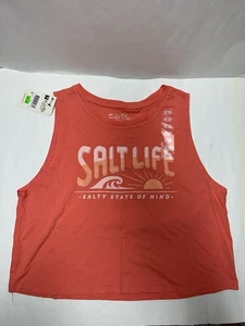 NEW SALT LIFE MUSCLE CROPPED TANK TOP- CORAL / LARGE - Picture 1 of 4