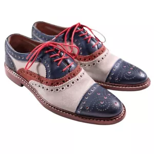 Johnston & Murphy Mens Shoes Cap Toe Brogue Suede Leather Spectator Oxfords 8 M - Picture 1 of 7