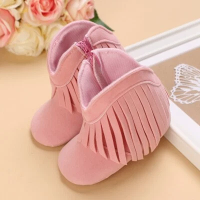 NUEVO Bebé Niño Niña Vaquero Botas con Flecos Suela Suave Bebé Cuna Zapatos Foto 1 de 4