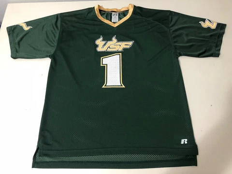 GREEN RUSSELL USF SOUTH FLORIDA BULLS FOOTBALL JERSEY MENS SIZE L LARGE Cover