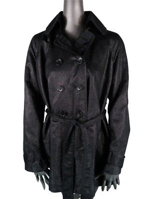 Abrigo Chaqueta Jenni Kayne Negro con Cinturón Forro de Seda Brillo Metálico 4 Foto 1 de 4