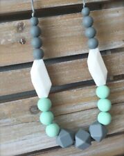 Silicone Chewable Teether Necklace for Moms & Babies, Gray Mint & White