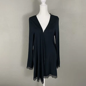La Senza Black Jersey Knit Robe Size S Lace Trim Wrap - NEW but missing belt - Picture 1 of 9