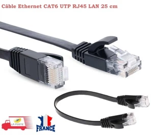 25cm Câble Réseau Ethernet RJ45 CAT6 UTP Internet Connexion Noir - Photo 1/6