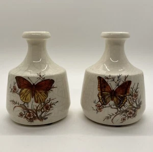 Par de jarrones vintage Treasure-Craft de cerámica acabado enloquecido mariposa 3,75" x 3" - Imagen 1 de 10