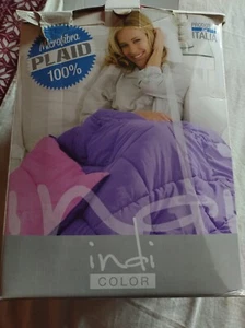 Morbido Plaid 100% In Microfibra Double Face Indi Color Biancaluna Viola Fucsia - Foto 1 di 6