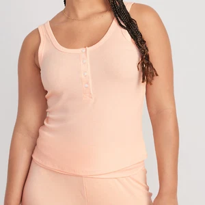 O.N. Womens UltraLite Rib-Knit Henley Lounge Tank Top Cropped Peach Size L Large - Picture 1 of 6