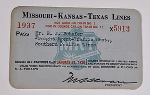 Railroad Pass Missouri Kansas Texas Lines 1937 #5913 - Picture 1 of 2
