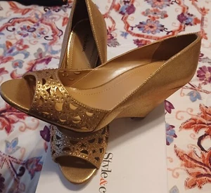 Style & co Evening COPPERTONE Wedge pep toe Glitter sandal S9 New with box - Picture 1 of 7