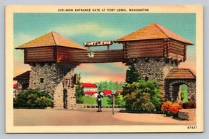 Postcard Fort Lewis Main Entrance Gate Guard Tacoma Washington Vintage UNP - Picture 1 of 3