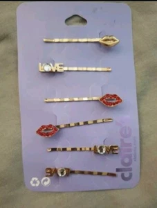 Claire's set of hair clips barettes hair slides pink 6 in a pack new Love themed - Picture 1 of 5