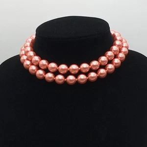 JOAN RIVERS HAND KNOTTED Pink Salmon Simulated Pearl Necklace 28" - Picture 1 of 14