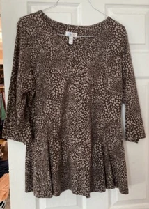 Denim & Co. Tunica scollo a V stampa animalier - marrone taglia grande - Foto 1 di 4